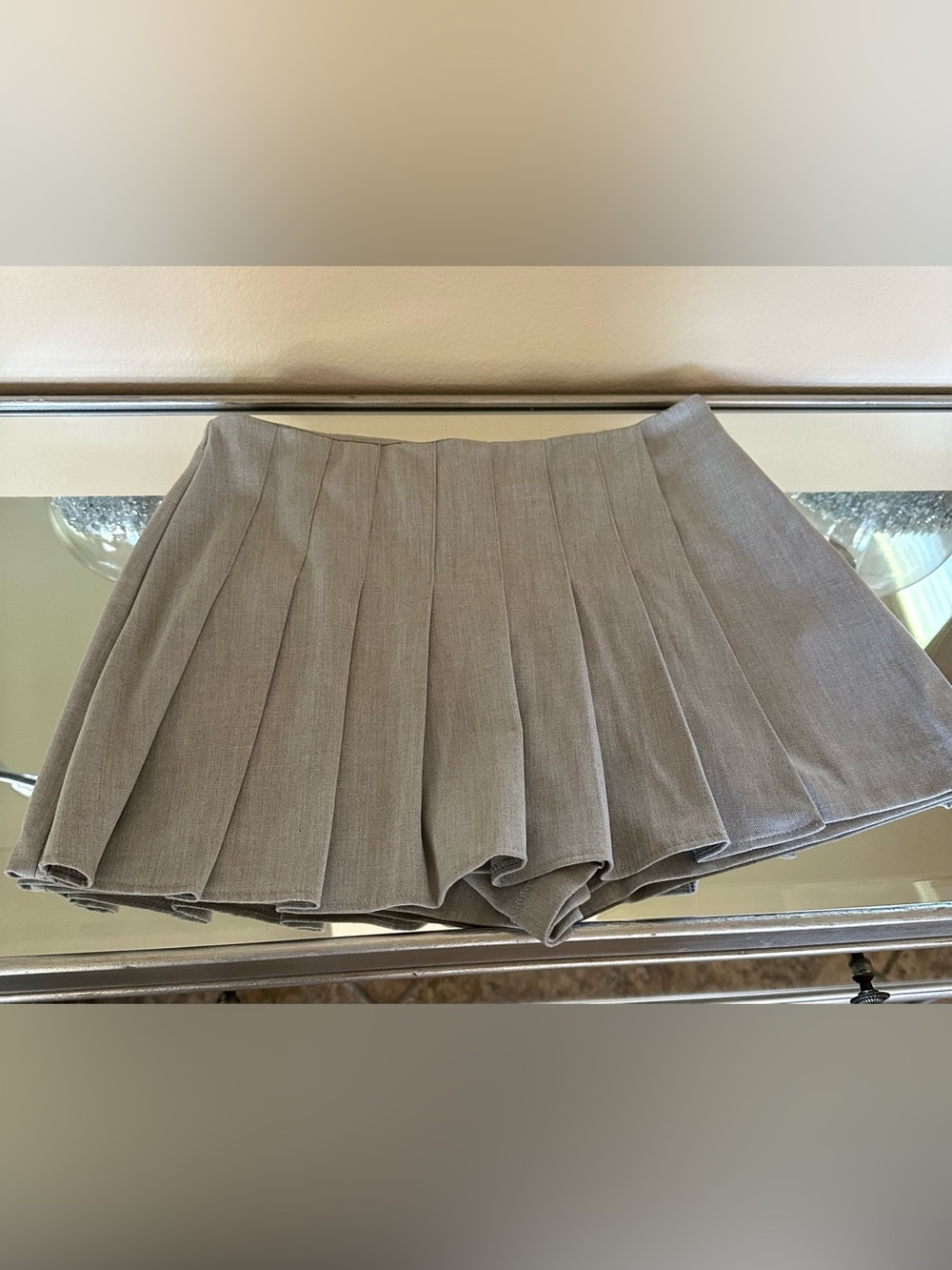 Zara Neutral Pleated Mini Skort in Light Taupe